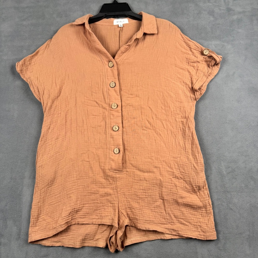 MABLE Terracotta Orange Cotton Gauze Button Front Romper MR4030 ML
